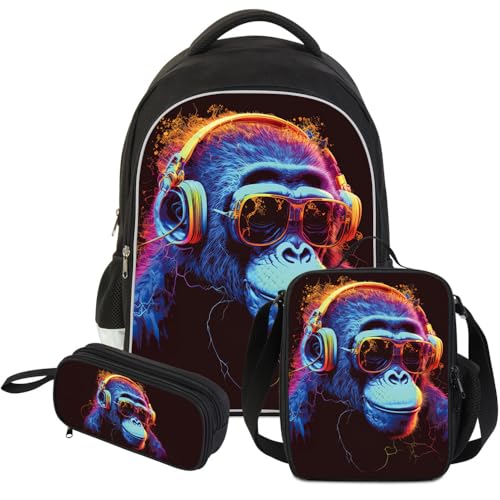 3 Pcs Kids Backpack, 3D Reflective Cartoon, 600D Polyester & Dual Zippers, 17
