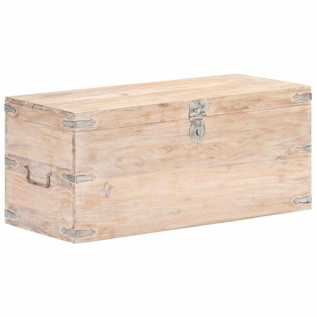 Baule in legno massello di acacia, 90 x 40 x 40 cm, colore: bianco