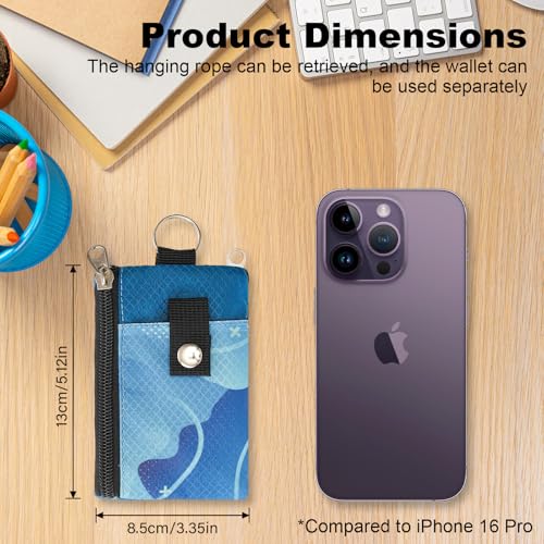 Image of Minimalist RFID Wallet with Lanyard, Multi-functional ID Case with 2 Zipper Pockets and Key Chain for Men and Women, Tactical Badge Pouch Cards Holder, Coin Purse for Travel Sports - Two-Tone