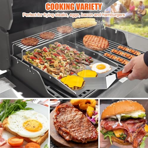 Heimlyn Edelstahl Plancha Massive Grillplatte 40x30cm, 4mm dicke Plancha Grillplatte für Gasgrill & Kohlegrill | 100% Edelstahl Plancha mit Griff, Ölablassöffnung Edelstahlplatte
