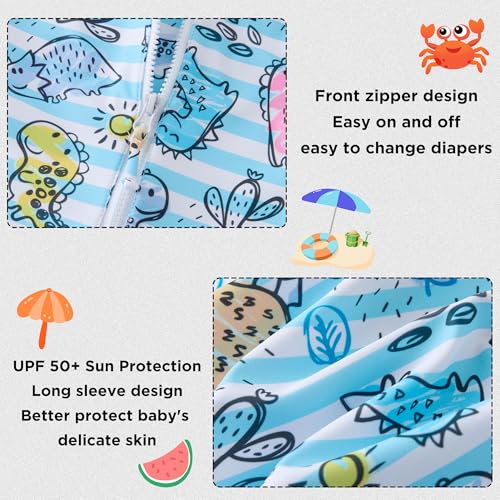 Image of UMELOK Baby Girls One Piece Swimsuit Infant Bathing Suit Long Sleeve Rash Guard Swimwear with UPF 50+ Sun Protection