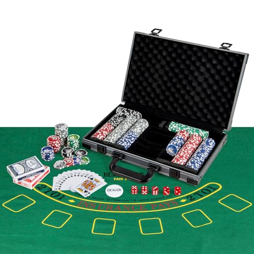 COSTWAY Mallette de Poker en Aluminium avec 400 Jetons & 2 Jeux de Cartes & 5 Dés, Coffret de Poker Verrouillable avec 1 Dealer & Tapis en Feutre & 2 Clés...