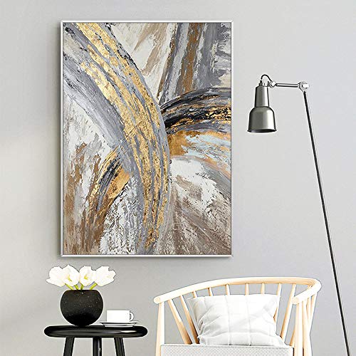 Peinture à l'huile dorée faite main grand format luxe pour salon moderne