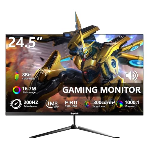 Image of 24.5 Inch Gaming Monitor, 200Hz Refresh Rate, FHD 1920x1080, Fast Response Time, Built-in Speakers, Metal Stand, VESA Compatible, for PC Gamers and Home Setup