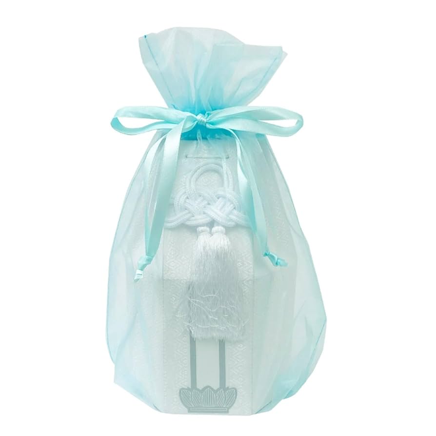 骨壷セット 7寸 骨壷 覆い袋 オーガンジー リボン ブルー 虹輝(こうき 骨壷セット 7寸 骨壷 覆い袋 オーガンジー リボン ブルー 虹輝(こうき