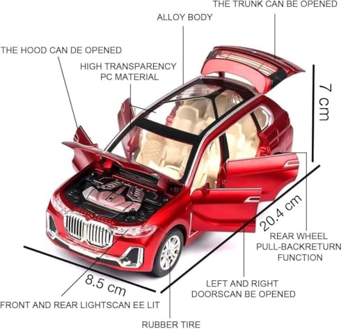 Image of 1:24 B-M-W X7 Diecast Metal Pull Back Car with 6 Openable Doors with Sound and Light Toy Decoration car Best Gift Toys for Kids (1:24 B-M-W X7 - Red)