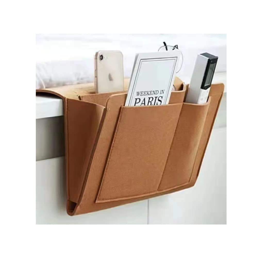 Bolsillo Cama, Organizador de Cabecera Bolsillo Organizador para Colgar en la Cama de Fieltro para Libros, Revistas, iPad, Celular, Control Remoto Grau (Marrón)