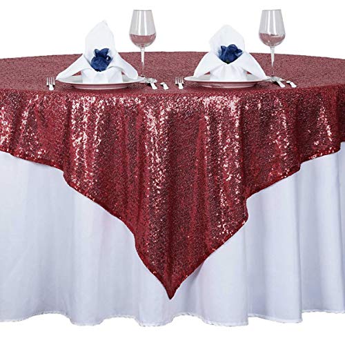 BalsaCircle 72x72-Inch Burgundy Sequined Table Overlays - Wedding Reception Party Catering Table Linens Decorations