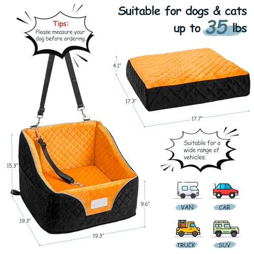Lepark Assento de carro para cães pequenos e gatos, assento de carro com capa lavável e bolsos de ar