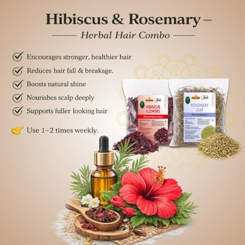 Image of Khadi Pure Dried Hibiscus Flower with Rosemary Leaves Combo for Hair Growth | Natural Hair Care Herbs for Strong & Healthy Hair - Pack of 2