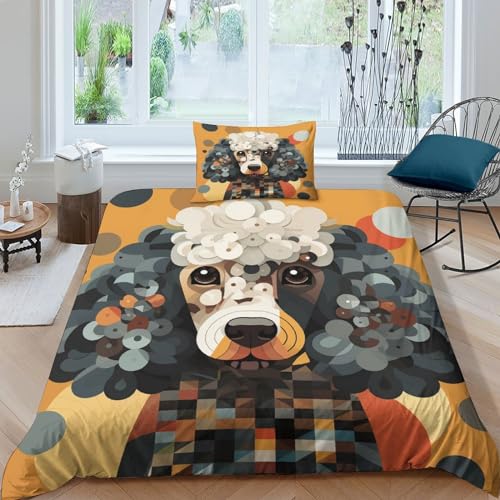 Housse de couette microfibre à fermeture éclair invisible motif caniche lit simple