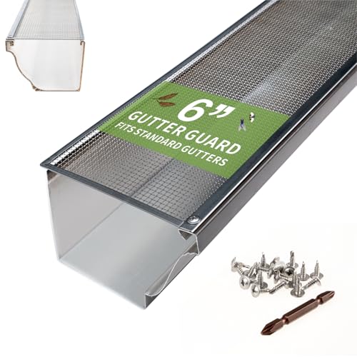 Hoopmon 6 Inch Gutter Guard - Heavy Duty 100% Stainless Steel High-Flow Leaf Screen for Debris Clog & Overflow Protection - Fits K-Style & Half-Round Screws Included (50 FT 15 pcs 6in x 40in)