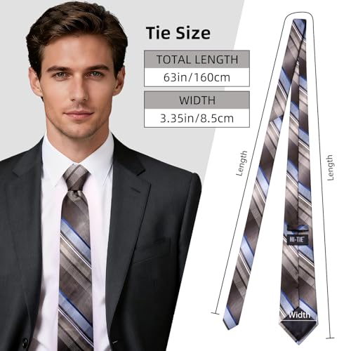 Image of Hi-Tie 63 inches Striped Paisley Extra Long Ties for Men Silk Necktie with Lapel Pin Tie Clip Big and Tall Men Formal Wedding