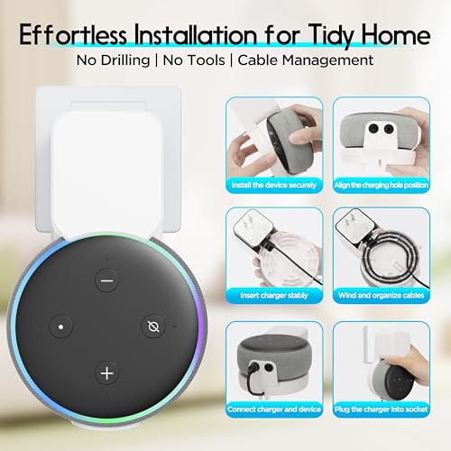 Image of Wall Mount Holder for Dot 3rd Generation, Space Saving Accessories Smart Home Speakers, Clever Dot(3rd Gen) Accessories with Built-in Cable Management Without Messy Wires-White