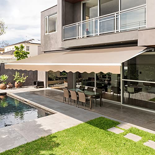 AECOJOY 13'Ã—8' Patio Awning Retractable Sun Shade Awning Cover Outdoor Patio Canopy Sunsetter Market Deck Awnings with Manual Crank Handle, Beige