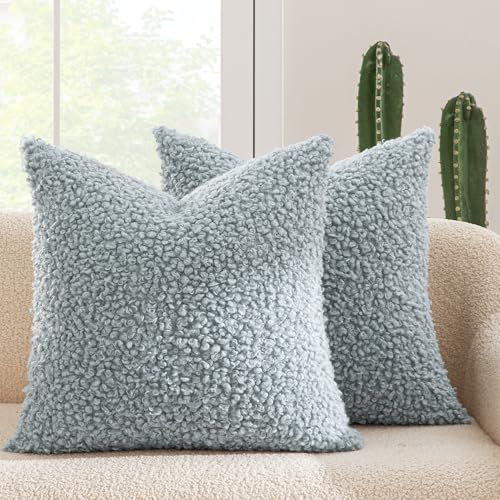 MIULEE Decorative Faux Fur Pillow Covers Sherpa 20x20 Light Blue