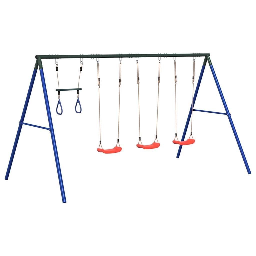 Schaukel-Set Mit 3 Sitzen Und Trapezstange | Lackierte Stahlrohre, A-förmige Struktur, verstellbare Seillänge, für Garten Und Hinterhof