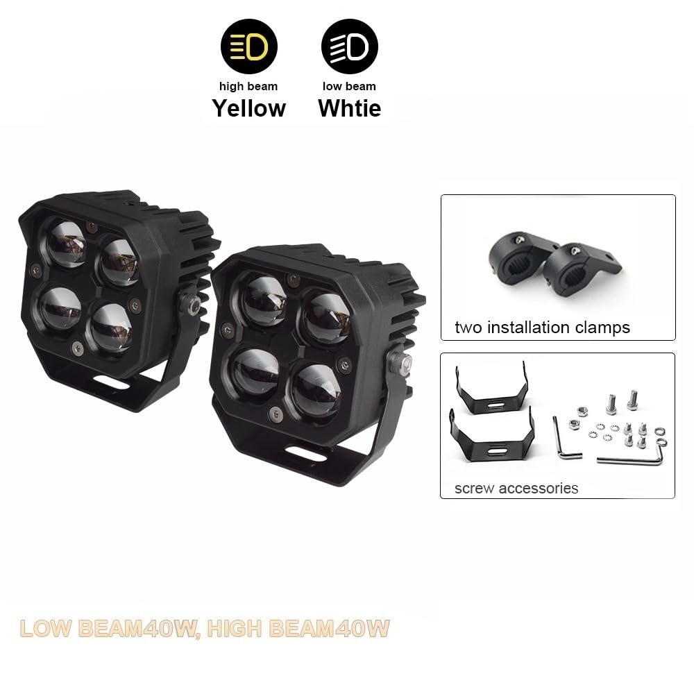 Faro moto universal completo Para X7S 80W Luces Antiniebla LED De Motocicleta(2PCS White Yellow)