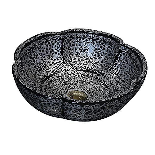 Lavabo rond rétro 42 cm en céramique style pétale de fleurs pour vasque