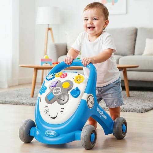 Image of Baybee Oleo Baby Walker for 6-18 Months | Activity Push Walker with Music & LED Lights | Stable Wheels, Easy Grip Handle | Educational Walker for Boys & Girls 0-2 Years (Blue)