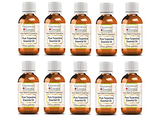 Image of Greenwood Essential Turpentine Essential Oil (Pinus palustris)-Gum Spirit of Turpentine Pure | Non-Sticky | Non-greasy | Lightweight | Men & Women | All Skin Types | Steam Distilled 100ml X 10
