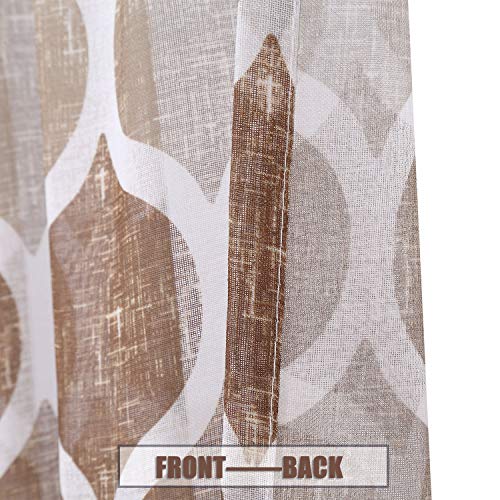 Caromio Kitchen Sheer Curtains 36 Inch With Valance Set, Geometric Farmhouse Kitchen Decor Sheer Tier Curtains And Valance Set Cafe Bathroom Window Curtains, Brown/Taupe #TOP3
