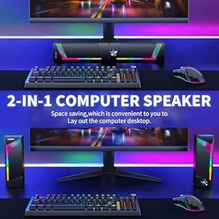 Computer Speakers, 2 in 1 PC Speaker, Gaming Speakers for PC Computer Laptop Desktop Monitor, RGB Speakers with Touch Sensitive Lighting, USB Powered 3.5mm Aux（Package Only Two Speaker, No Soundbar）