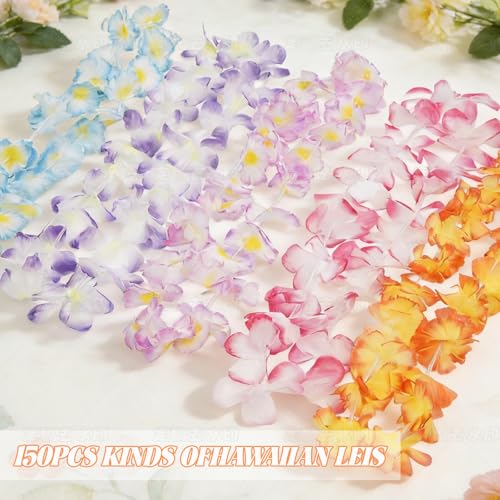 image for GenDouYun 150pcs Hawaiian Leis Bulk, Silk Flower Lei Necklaces for Lua