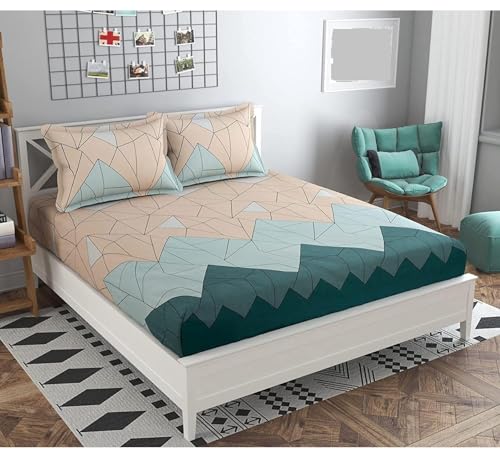 Image of Combo Pack of 2 Elastic Fitted Bedsheet 1 for Double Bed and 1 for Single Bed of Same Print 200TC(Pista Green)