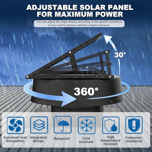 Ventilatore solare da tetto, con telecomando, copertura in alluminio antipioggia, motore a frequenza variabile DC brushless per casa, garage, camper