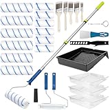 28 PCS Paint Roller Kit with Extension Pole, 4' 9' Paint Roller with Tray, Paint Brushes Set for Professional Painting, House Wall Ceiling Painting Supplies for All Latex and Oil Paints & Stains