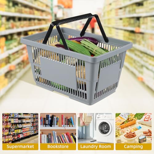 Obstnny QY-12-6-O 28 Liter Plastic Shopping Basket With Handles, 6-Pack Grocery Market Shopping Basket thumb #5