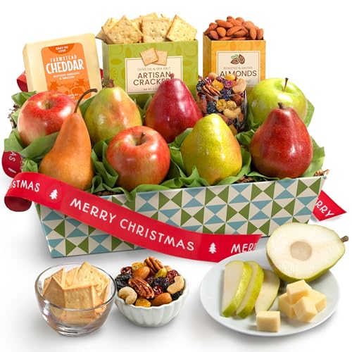 A Gift Inside Classic Fresh Fruit Basket Gift with Crackers, Cheese and Nuts for Holiday, Thank You, Birthday, Get Well, Anniversary, Corporate