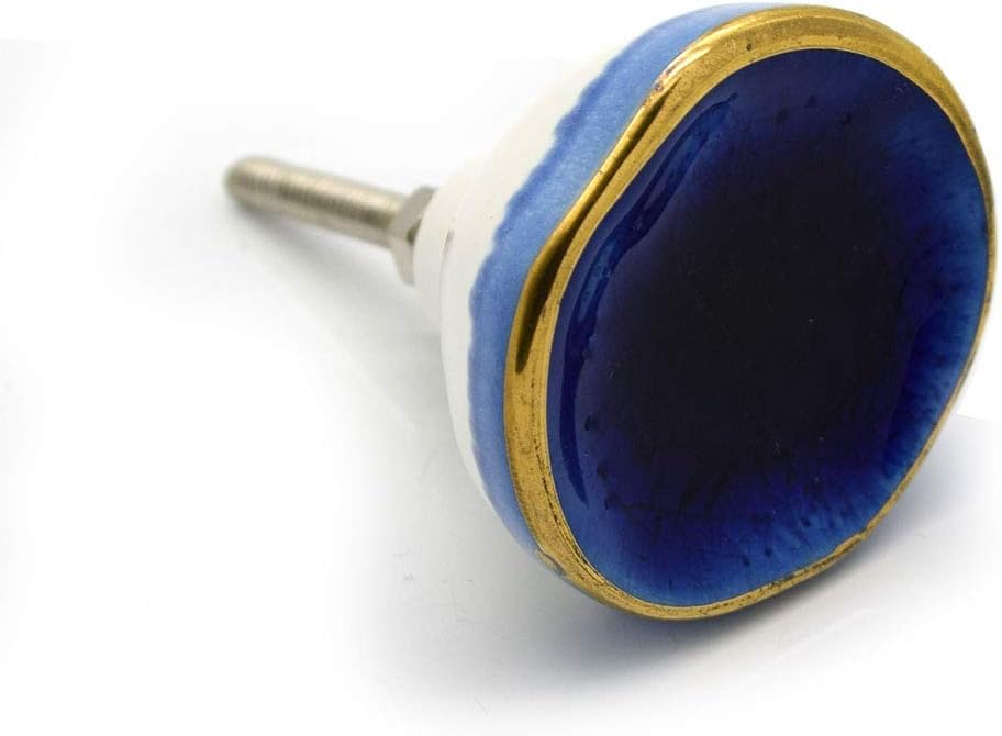 Pushka Home Ceramic Crackled Concave Gold Crater Knob (Navy Blue & Gold)