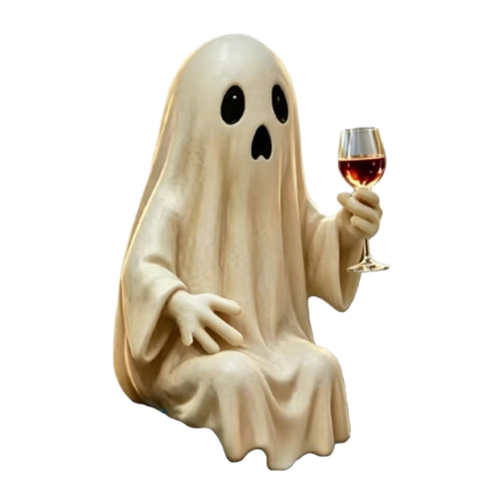 ZhzeYun Halloween Sitting Ghost Resin Figurine, Wine Glass Holding Spooky Ghost Sculpture, Matte Vintage Desktop Ornament for Bar Bookshelf Tabletop Halloween Party Home Decor Gift A