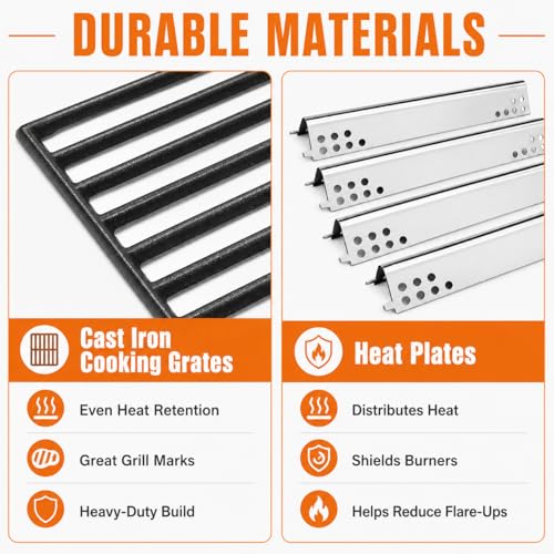 Image of Hisencn Grill Parts for Char-Broil Performance 4 Burner, Fits 463342119, 463347017, 463335517, 463347418, Cast Iron Cooking Grates 18 inch x 25 inch & Heat Plates G470-0004-W1A