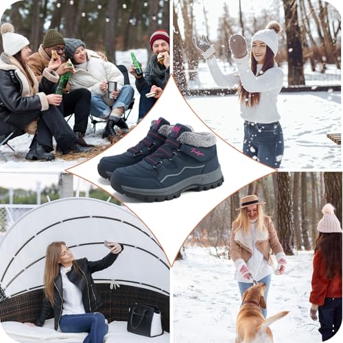 Qiucdzi Womens Winter Snow Boots Warm Fur Lined Anti-Slip Ankle Booties Walking Shoes Non-Slip Outdoor Trekking Shoes Blue Size 8 by Qiucdzi - Used condition - Image 2