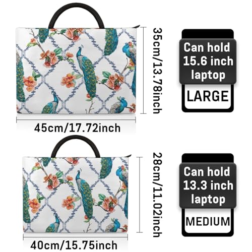 Peacocks Flowers Laptop Sleeve with Handle Waterproof Computer Carrying Case2