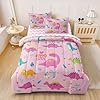 SIRDO Girls Dinosaur Bedding Twin Green Pink Dinosaur Comforter Set, Cute Cartoon Down Comforter for Little Girls Teens Kids Adults Room Decor, Reversible Bed-in-a-Bag 5-Piece Bed Sets #2