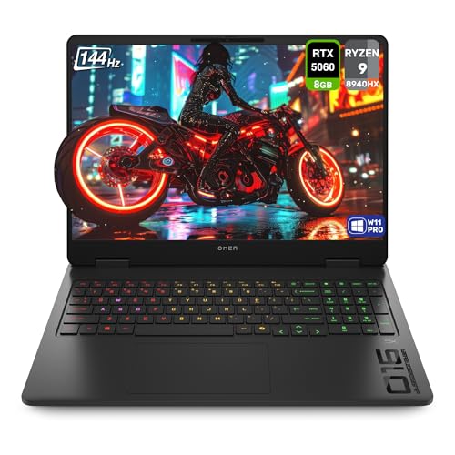 HP Laptop para jogos OMEN, AMD Ryzen 9-8940HX, RAM DDR5 de 32 GB, SSD PCIe de 1 TB, tela de 16 polegadas 2K (1920 x 1200) 144 Hz, Nvidia G-Force RTX 5060, teclado retroiluminado, W11 Pro, Shadow Black