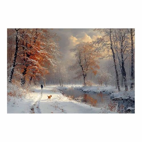 YITOEO(イトエオ) 冬の雪の風景 アートパネル ポスター 絵画 キャンバス 森の風景 抽象モノクロプリント 動物の壁アート、 現代の絵画、 デコレーション ベッドルーム リビングルーム 書斎 廊下 玄関(オレンジ 45)-50x70cm 額無し