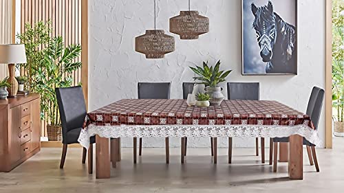 Image of The Furnishing Tree Waterproof PVC Rectangle Shaped 8 Seater Table Cover WxL 60x108 inches Basketweave Pattern Multicolor with White Border lace