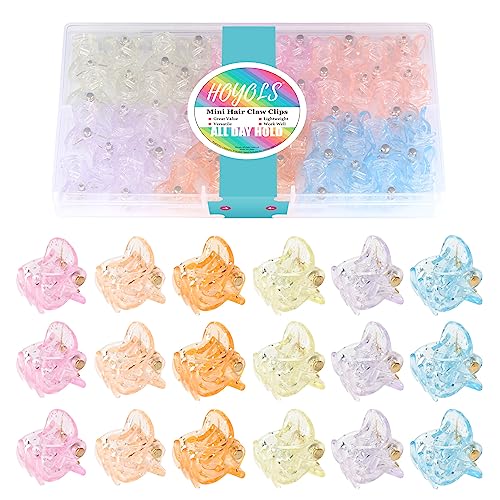 Hoyols Mini pinza pequeña para el pelo, pinza brillante, pinza de garra colorida, lindo agarre para niños, bebés, niñas, mujeres pequeñas, accesorios para el cabello rizado, mezcla de colores
