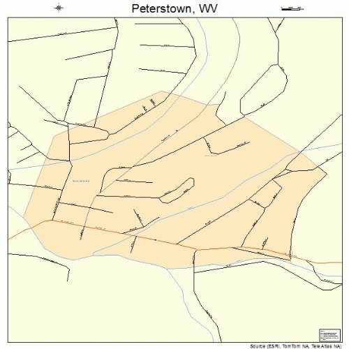 Large Street & Road Map of Peterstown, West Virginia WV Printed poster size wall atlas of your