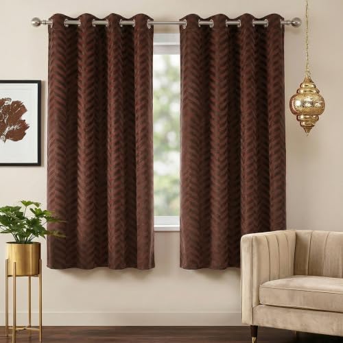 Image of 100% Noise Reducing Curtains 5 Feet Window, Brown | Embossed Panels Mild Thermal Insulated Light Block Room Darkening Curtains (Brown, 60 Inch)