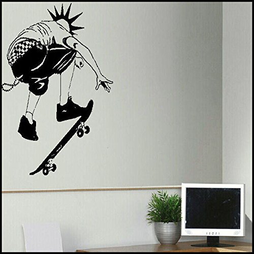 LARGE PUNK ON A SKATEBOARD SKATE CHILDREN TEENAGE WALL STICKER TRANSFER, 850mm(H) x 550mm(W) Large, Bright Green
