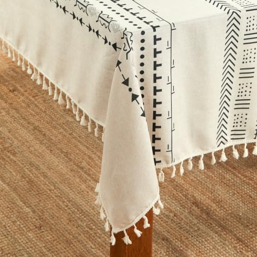 Image of Amazon Basics Tablecloth for Dining Table Cover, Microfiber Fabric Rectangle Tablecloth. 60x90 Inches 6 Seater (Boho Black, 6 Seater)