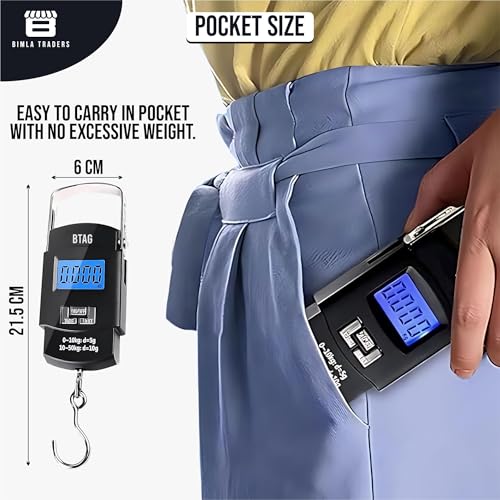 Image of Btag Portable Electronic Luggage Weighing Scale | 50kg /110Lb Digital Handheld Travel Weight Scale with LED Display | Compact & Durable Suitcase /Baggage Weight Checker for Home- Pack of 1(A08)