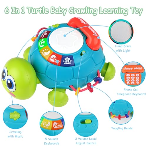 Image of KWYZ Baby Toys 6-12 Months, Musical Turtle Crawling Baby Toys for 12-18 Months, Tummy Time Toys with Light & Sound, Infant Toy 0-3 3-6 6-18M Birthday Gifts for 1 2 Year Old Boy Girl