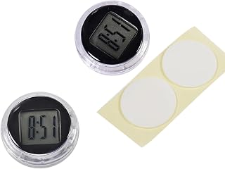 2Pcs Black Motorcycle Clocks, Waterproof Stick-On Motorbike Mount Digital, for Vehicle, Auto, Car, SUV and More 1.1 Diameter Clocks Motorcycle Clock （1.1 x 0.4 inch）